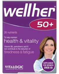 قرص وِلهر +50 | حاوی ویتامین گروه B ،D ،C ،E، بیوتین و مواد معدنی قرص وِلهر +50 Wellher +50 مخصوص بانوان بالای ۵۰ سال برای حفظ سلامت و افزایش انرژی