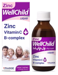 شربت زینک ولچایلد | حاوی زینک، ویتامین C و B کمپلکس شربت زینک ولچایلد Zinc WellChild حاوی زینک، ویتامین C و B کمپلکس، مایع برای تقویت سیستم ایمنی کودکان و بزرگسالان، با طعم پرتقال طبیعی